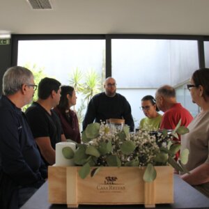 Group of guests enjoying a wine tasting experience at Casa Relvas winery in Alentejo, Portugal