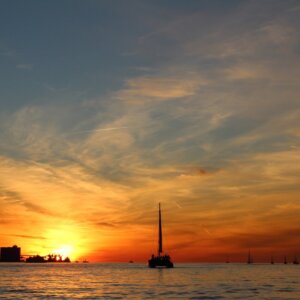 Boat on the Tagus River during a sunset river cruise in Lisbon.